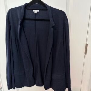 J. Jill Deep Navy Blue Open Front Ling Sleeve Blazer with Faux Front Pockets.